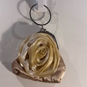 BIJOUX TERNER Wristlet 3D Rose Elegant Satin and Sheer Coin Closure Mini Bag